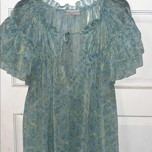 Karlie Blue Patterned Ruffle Blouse